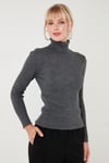 Fitilli Regular Fit Balıkçı Yaka Soft Akrilik Kadın Kazak 4614102 Kar Gri