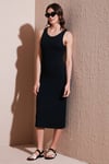 Fitilli Slim Fit Bisiklet Yaka Yırtmaçlı Midi Boy Kadın Elbise 5866101 SİYAH