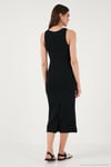 Fitilli Slim Fit Bisiklet Yaka Yırtmaçlı Midi Boy Kadın Elbise 5866101 SİYAH
