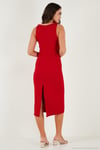 Fitilli Slim Fit Bisiklet Yaka Yırtmaçlı Midi Boy Kadın Elbise 5866101 KIRMIZI