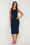 Fitilli Slim Fit Bisiklet Yaka Yırtmaçlı Midi Boy Kadın Elbise 5866101 LACİVERT