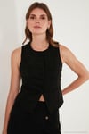 Fitted Fit Bisiklet Yaka Düğmeli Yumuşak Dokulu Kadın Yelek 5866435 SİYAH