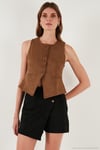 Fitted Fit Bisiklet Yaka Düğmeli Yumuşak Dokulu Kadın Yelek 5866435 TABA
