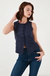 Fitted Fit Bisiklet Yaka Düğmeli Yumuşak Dokulu Kadın Yelek 5866435 LACİVERT