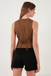 Fitted Fit Bisiklet Yaka Düğmeli Yumuşak Dokulu Kadın Yelek 5866435 TABA