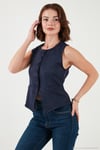 Fitted Fit Bisiklet Yaka Düğmeli Yumuşak Dokulu Kadın Yelek 5866435 LACİVERT