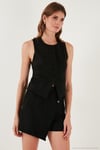 Fitted Fit Bisiklet Yaka Düğmeli Yumuşak Dokulu Kadın Yelek 5866435 SİYAH