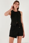 Fitted Fit Bisiklet Yaka Düğmeli Yumuşak Dokulu Kadın Yelek 5866435 SİYAH