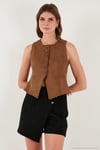 Fitted Fit Bisiklet Yaka Düğmeli Yumuşak Dokulu Kadın Yelek 5866435 TABA