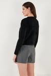 Fitted Fit Bisiklet Yaka Yumuşak Dokulu Crop Kadın Hırka 4615559 SİYAH
