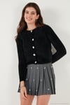 Fitted Fit Bisiklet Yaka Yumuşak Dokulu Crop Kadın Hırka 4615559 SİYAH