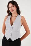 Fitted Fit Düğmeli V Yaka Düğmeli Kadın Yelek 6696796 AÇIK GRİ