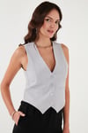 Fitted Fit Düğmeli V Yaka Düğmeli Kadın Yelek 6696796 AÇIK GRİ