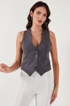 Fitted Fit Düğmeli V Yaka Düğmeli Kadın Yelek 6696796 FÜME