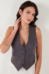 Fitted Fit Düğmeli V Yaka Düğmeli Kadın Yelek 6696796 FÜME