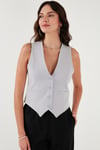 Fitted Fit Düğmeli V Yaka Düğmeli Kadın Yelek 6696796 AÇIK GRİ