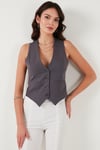 Fitted Fit Düğmeli V Yaka Düğmeli Kadın Yelek 6696796 FÜME