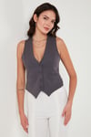 Fitted Fit Düğmeli V Yaka Düğmeli Kadın Yelek 6696796 FÜME