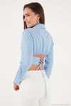 Fitted Fit Pamuklu Korse Detaylı Uzun Kollu Crop Kadın Gömlek 611GO00376 BEBE MAVİ