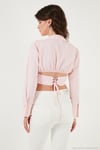 Fitted Fit Pamuklu Korse Detaylı Uzun Kollu Crop Kadın Gömlek 611GO00376 Şeker Pembe