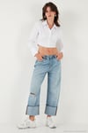 Fitted Fit Pamuklu Korse Detaylı Uzun Kollu Crop Kadın Gömlek 611GO00376 BEYAZ