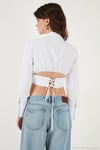 Fitted Fit Pamuklu Korse Detaylı Uzun Kollu Crop Kadın Gömlek 611GO00376 BEYAZ