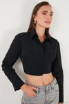 Fitted Fit Pamuklu Korse Detaylı Uzun Kollu Crop Kadın Gömlek 611GO00376 SİYAH