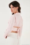 Fitted Fit Pamuklu Korse Detaylı Uzun Kollu Crop Kadın Gömlek 611GO00376 Şeker Pembe
