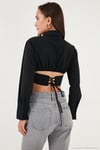 Fitted Fit Pamuklu Korse Detaylı Uzun Kollu Crop Kadın Gömlek 611GO00376 SİYAH