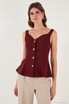 Fitted Fit V Yaka Düğmeli Kadın Yelek 611FYL145 BORDO
