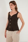 Fitted Fit V Yaka Düğmeli Kadın Yelek 611FYL145 KAHVE