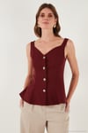 Fitted Fit V Yaka Düğmeli Kadın Yelek 611FYL145 BORDO