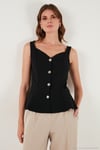Fitted Fit V Yaka Düğmeli Kadın Yelek 611FYL145 SİYAH