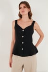 Fitted Fit V Yaka Düğmeli Kadın Yelek 611FYL145 SİYAH