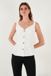 Fitted Fit V Yaka Düğmeli Kadın Yelek 611FYL145 EKRU