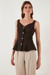 Fitted Fit V Yaka Düğmeli Kadın Yelek 611FYL145 KAHVE