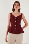 Fitted Fit V Yaka Düğmeli Kadın Yelek 611FYL145 BORDO