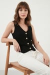 Fittili Regular Fit V Yaka Düğmeli Kadın Yelek 5866559 SİYAH