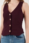 Fittili Regular Fit V Yaka Düğmeli Kadın Yelek 5866559 MÜRDÜM