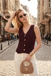 Fittili Regular Fit V Yaka Düğmeli Kadın Yelek 5866559 MÜRDÜM