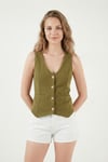 Fittili Regular Fit V Yaka Düğmeli Kadın Yelek 5866559 YAĞ YEŞİLİ
