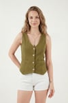 Fittili Regular Fit V Yaka Düğmeli Kadın Yelek 5866559 YAĞ YEŞİLİ