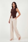Fittted Fit Bisiklet Yaka Aksesuar Detaylı Kadın Bluz 5866475 KAHVE
