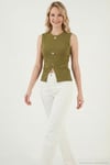 Fittted Fit Bisiklet Yaka Aksesuar Detaylı Kadın Bluz 5866475 YAĞ YEŞİLİ