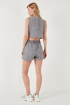 Flamlı Regular Fit V Yaka Yelekli Şortlu Kadın Takım 67045802S4 GRİ