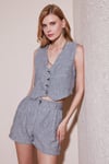 Flamlı Regular Fit V Yaka Yelekli Şortlu Kadın Takım 67045802S4 GRİ