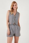 Flamlı Regular Fit V Yaka Yelekli Şortlu Kadın Takım 67045802S4 GRİ