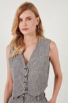 Flamlı Regular Fit V Yaka Yelekli Şortlu Kadın Takım 67045802S4 GRİ