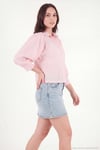 Gofre Dokulu Rahat Kalıp Truvakar Kollu Kadın Gömlek 6982208 PEMBE
