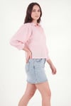 Gofre Dokulu Rahat Kalıp Truvakar Kollu Kadın Gömlek 6982208 PEMBE